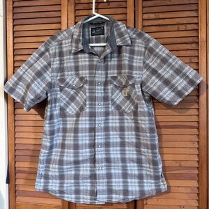 Carhartt Men’s Plaid Short-Sleeve Button-Down Shirt —Gray